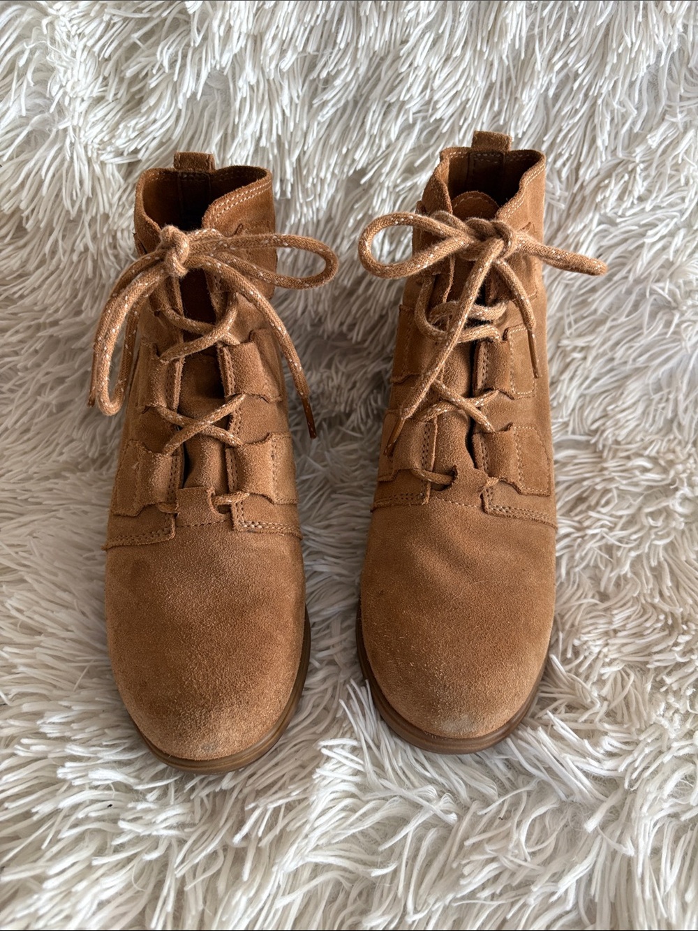 Sorel Lace-Up Suede Ankle Boots - Cognac Brown